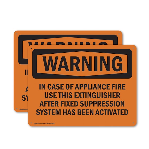 Signmission In Case Of Appliance Fire Use This OSHA Warning Sign, Plastic, 10in W x 7in L, 2PK OS-2PACK-WS-P-710-L-12643 - main